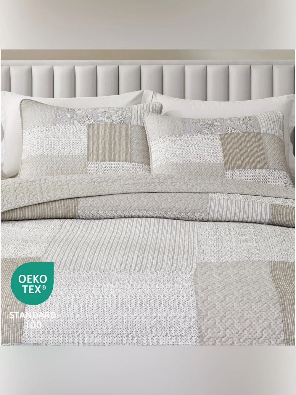 Neutral Patchwork Quilted Comforter Set - Home Bedding